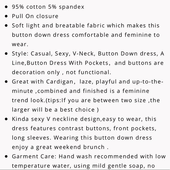 NEW OUGES Women’s V Neck Button Down Dress & Pockets Sz M - Picture 4 of 8